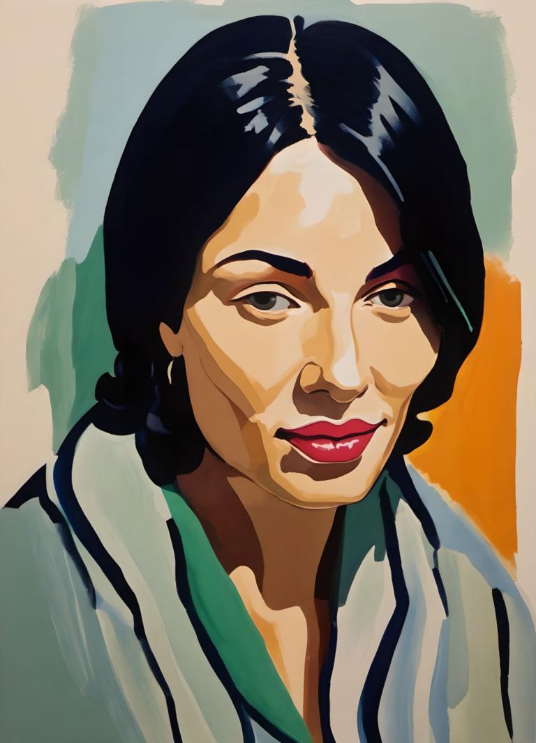 Gouache,Gouache, People, woman, solo, black hair, black eyes, looking at viewer, makeup, 1girl, lipstick