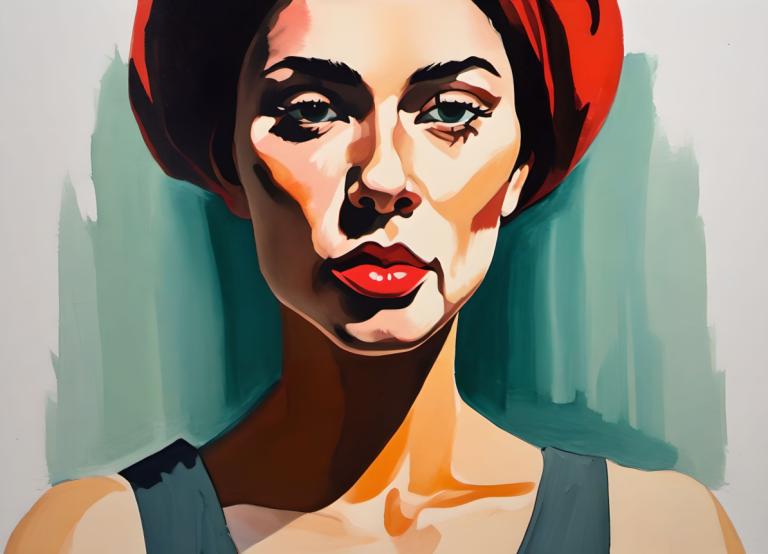 Gouache,Gouache, People, woman, solo, 1girl, red lips, makeup, lipstick, looking at viewer, portrait