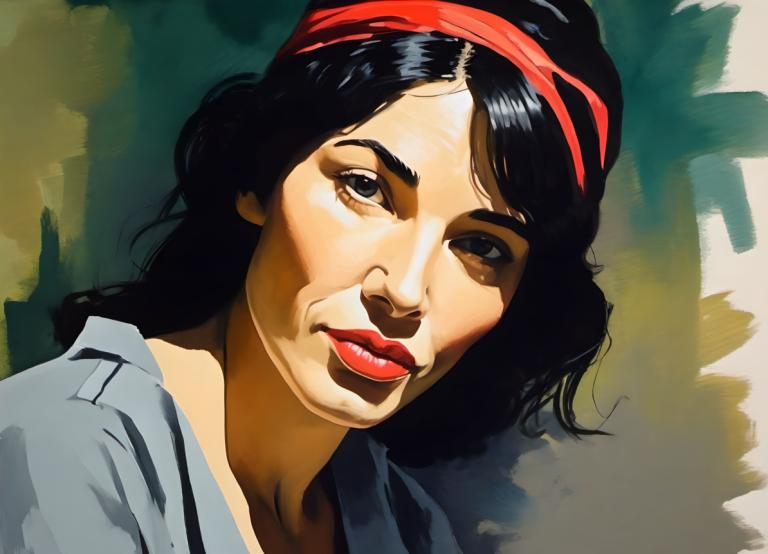 Gouache,Gouache, People, woman, solo, 1girl, black hair, black eyes, hairband, lips, looking at viewer