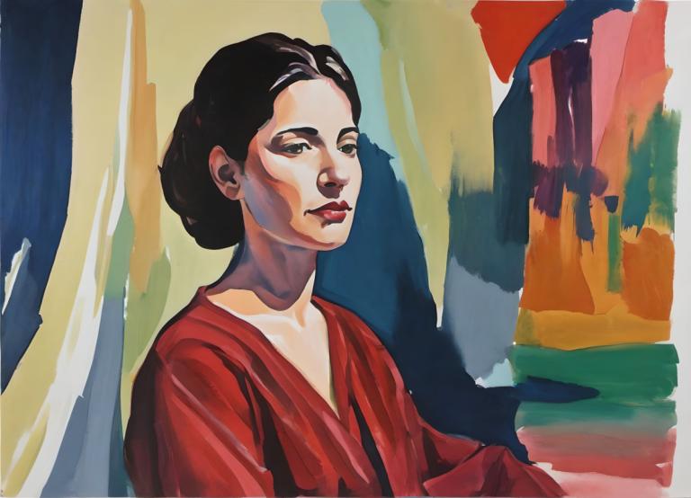 Gouache,Gouache, People, woman, 1girl, solo, black hair, upper body, brown eyes, looking at viewer