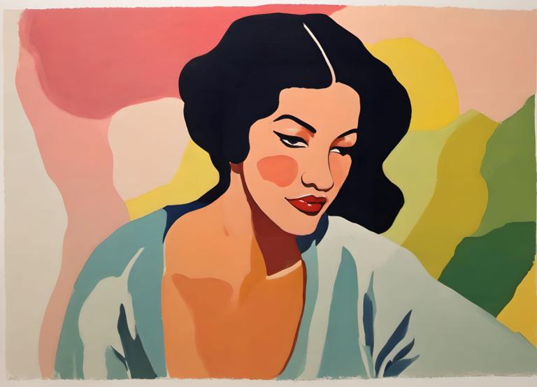 Gouache,Gouache, People, woman, solo, black hair, 1girl, black eyes, makeup, red lips, lipstick