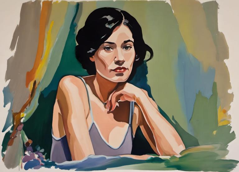 Gouache,Gouache, People, woman, 1girl, black hair, solo, short hair, upper body, looking at viewer