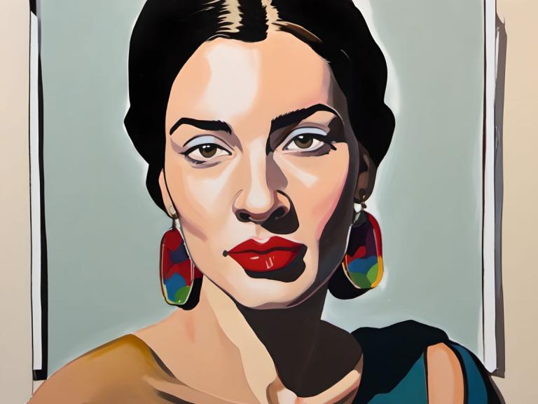 Gouache,Gouache, People, woman, solo, jewelry, earrings, 1girl, black hair, makeup, brown eyes, lipstick