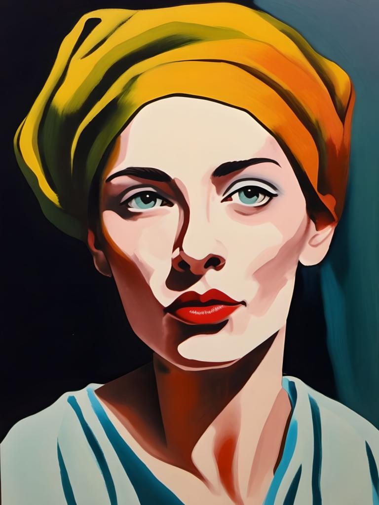 Gouache,Gouache, People, woman, solo, 1boy, male focus, makeup, lipstick, blonde hair, portrait, red lips