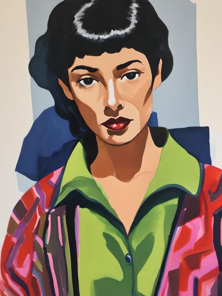 Gouache,Gouache, People, woman, solo, black hair, black eyes, 1boy, shirt, male focus, green shirt