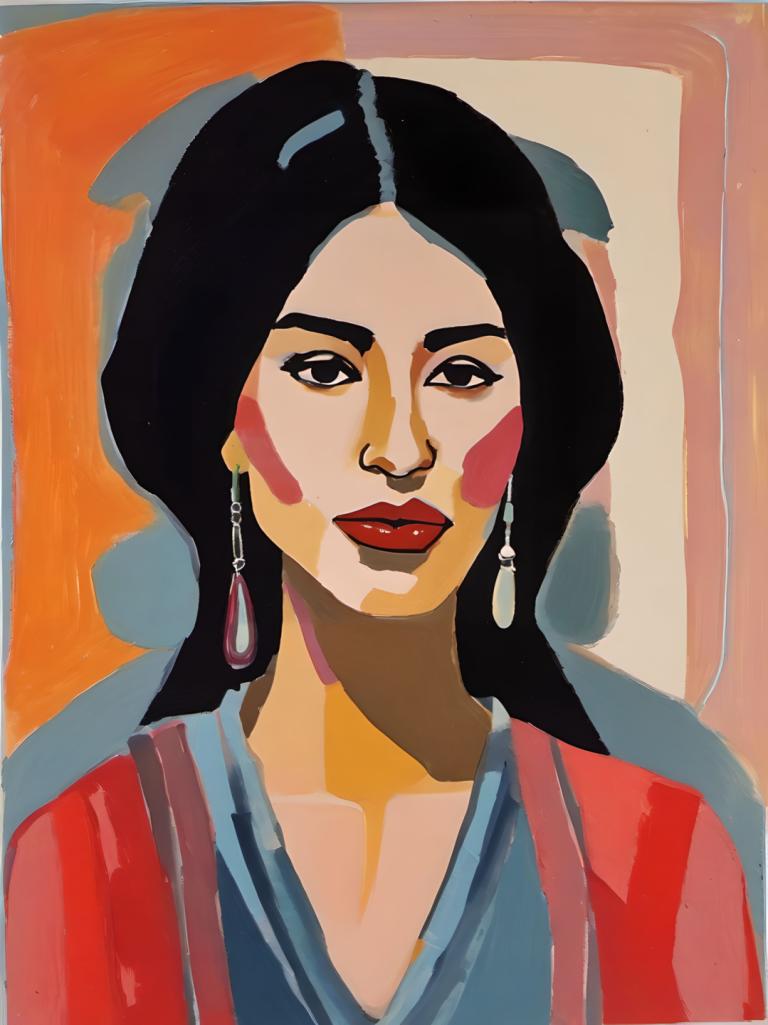 Gouache,Gouache, Gente, mujer, 1 chica, solo, joyas, pendientes, pelo negro, ojos negros