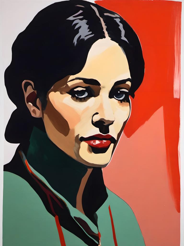 Gouache,Gouache, People, woman, solo, black hair, 1girl, black eyes, makeup, lipstick, red lips, portrait