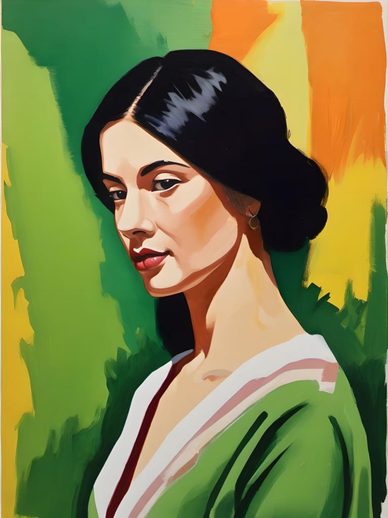 Gouache,Gouache, People, woman, 1girl, solo, black hair, earrings, jewelry, black eyes, upper body