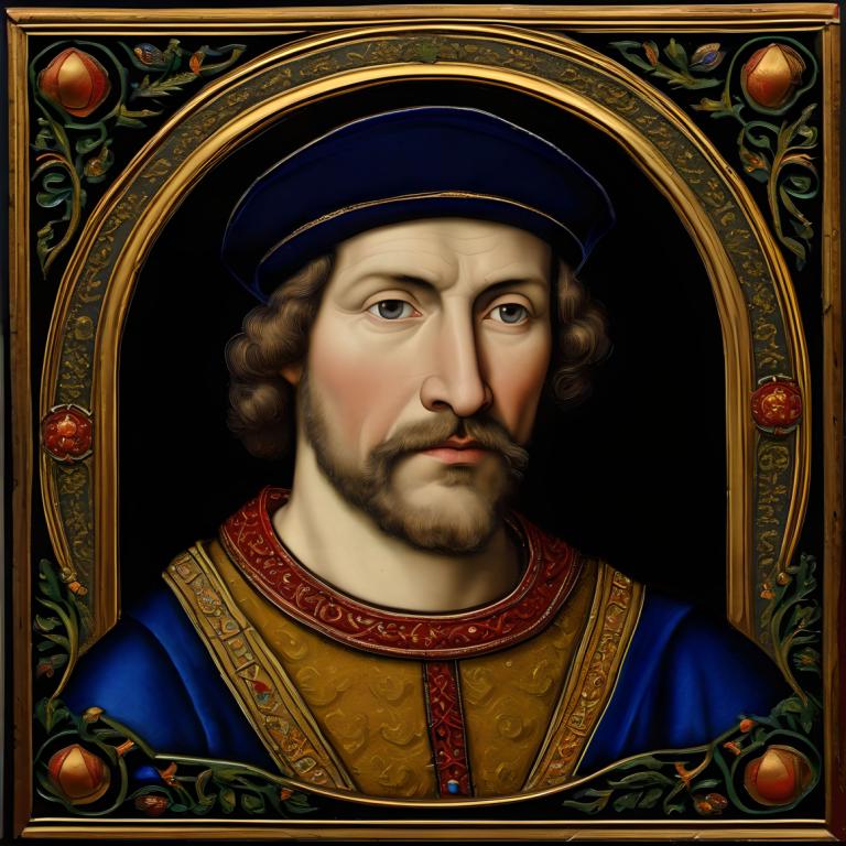 Enamel Art,Enamel Art, People, medieval european man, portrait, solo, facial hair, male focus, 1boy, hat