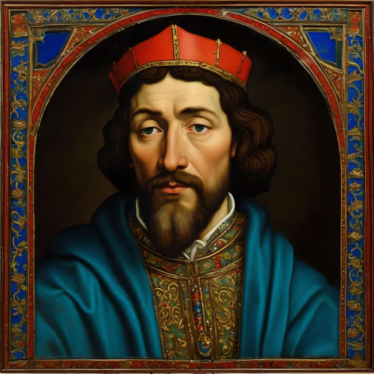 Enamel Art,Enamel Art, People, medieval european man, portrait, facial hair, solo, male focus, 1boy, crown