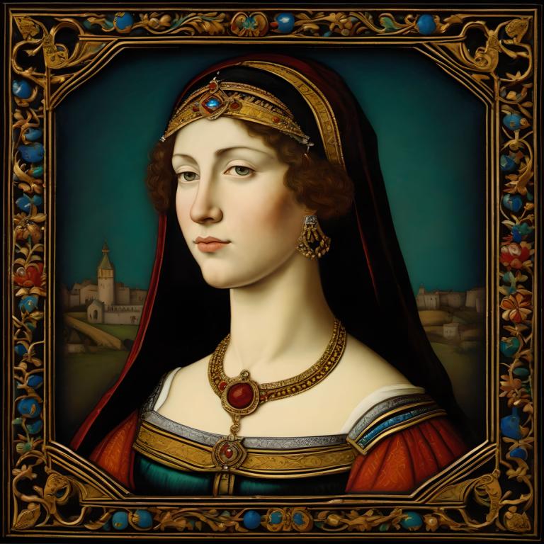 Enamel Art,Enamel Art, People, medieval european woman, portrait, 1girl, solo, jewelry, fine art parody