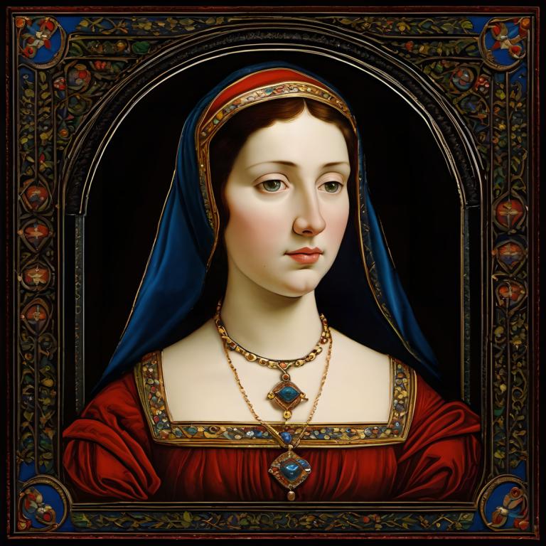 Enamel Art,Enamel Art, People, medieval european woman, portrait, 1girl, solo, jewelry, necklace, brown hair