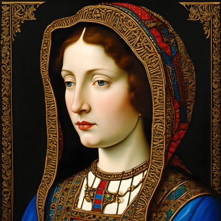 Enamel Art,Enamel Art, People, medieval european woman, portrait, 1girl, solo, fine art parody, brown hair