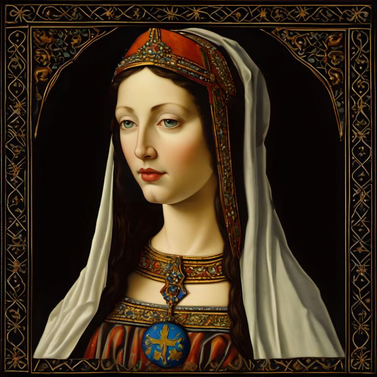 Enamel Art,Enamel Art, People, medieval european woman, portrait, 1girl, solo, jewelry, realistic, brown hair