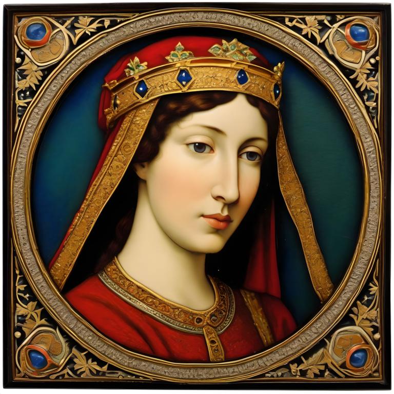 Enamel Art,Enamel Art, People, medieval european woman, portrait, 1girl, solo, brown hair, portrait, crown