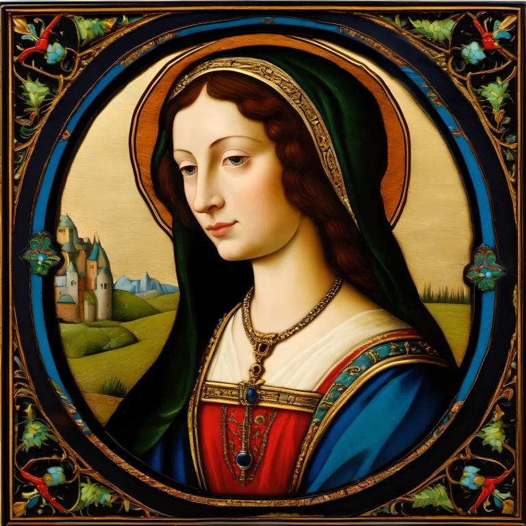 Enamel Art,Enamel Art, People, medieval european woman, portrait, 1girl, jewelry, solo, fine art parody