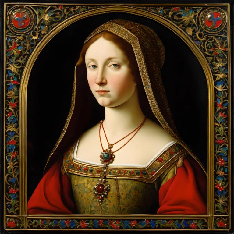 Art de l'émail,Art de l'émail, Personnes, femme européenne médiévale, portrait, solo, bijoux, collier