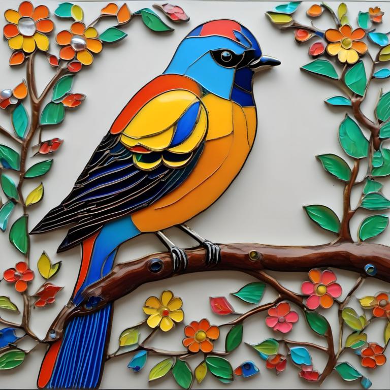 Enamel Art,Enamel Art, Animal, bird, no humans, bird, flower, branch, animal focus, pokemon (creature)