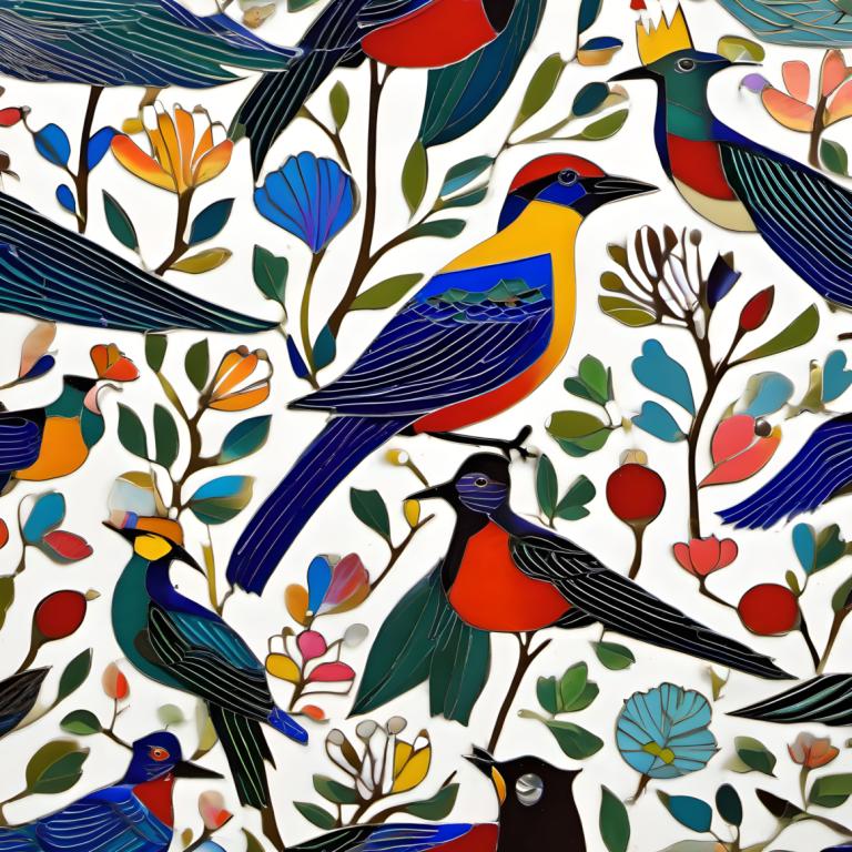 Enamel Art,Enamel Art, Animal, bird, bird, no humans, flower, leaf, penguin, red flower, animal focus, fruit