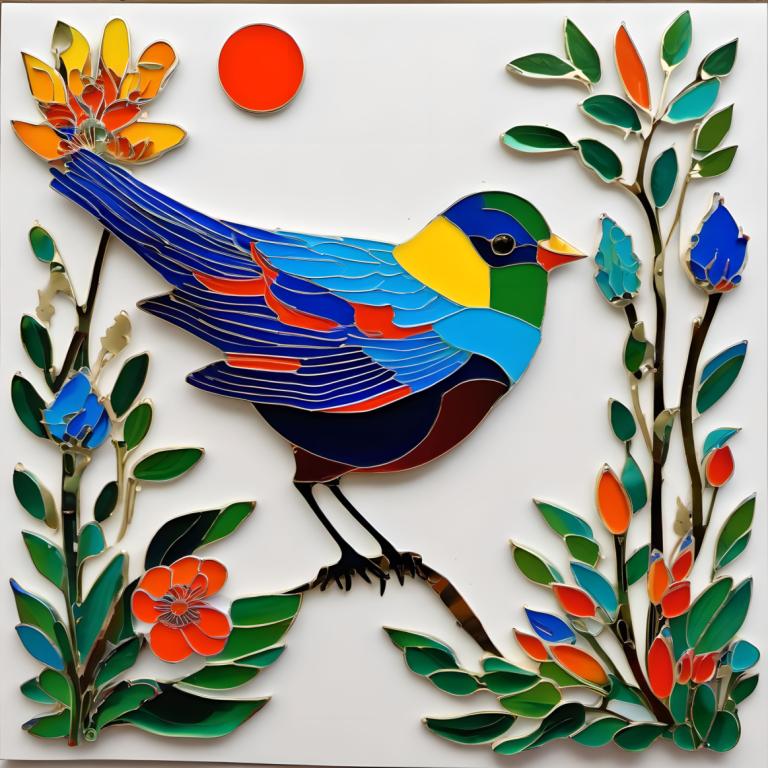 Enamel Art,Enamel Art, Animal, bird, no humans, flower, bird, animal focus, traditional media