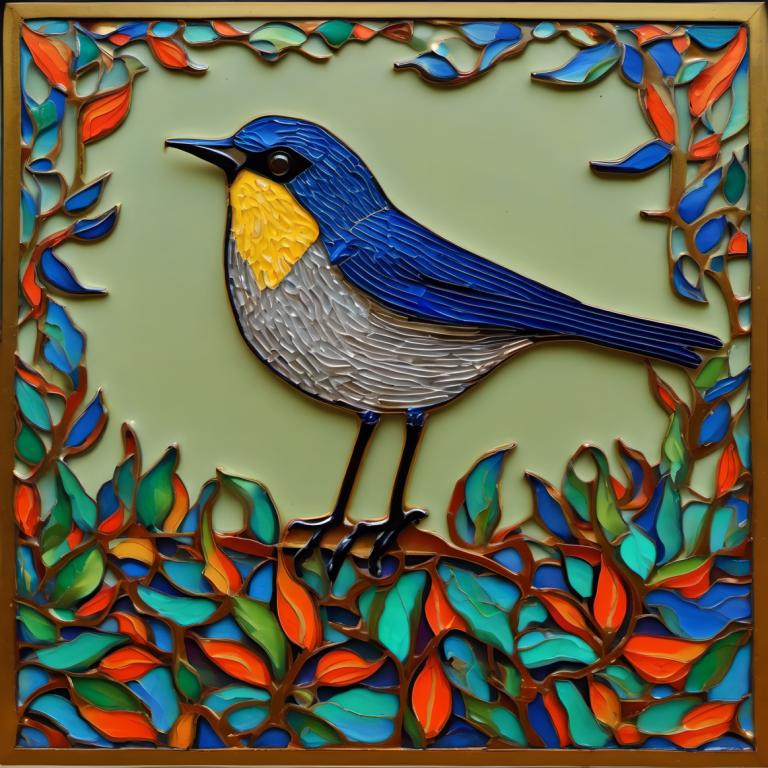 Enamel Art,Enamel Art, Animal, bird, no humans, bird, animal focus, traditional media, leaf, animal