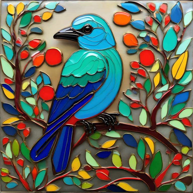 Enamel Art,Enamel Art, Animal, bird, no humans, bird, animal focus, branch, pokemon (creature), leaf