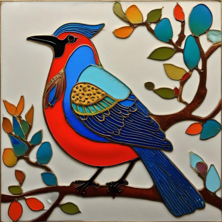 Enamel Art,Enamel Art, Animal, bird, no humans, bird, animal focus, traditional media, branch, leaf, animal