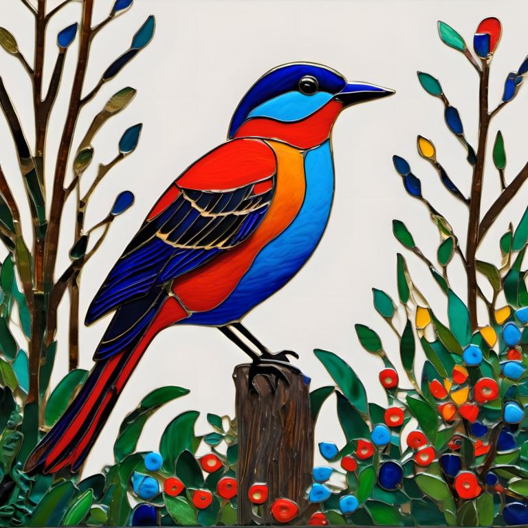 Enamel Art,Enamel Art, Animal, bird, no humans, bird, animal focus, flower, traditional media, red flower