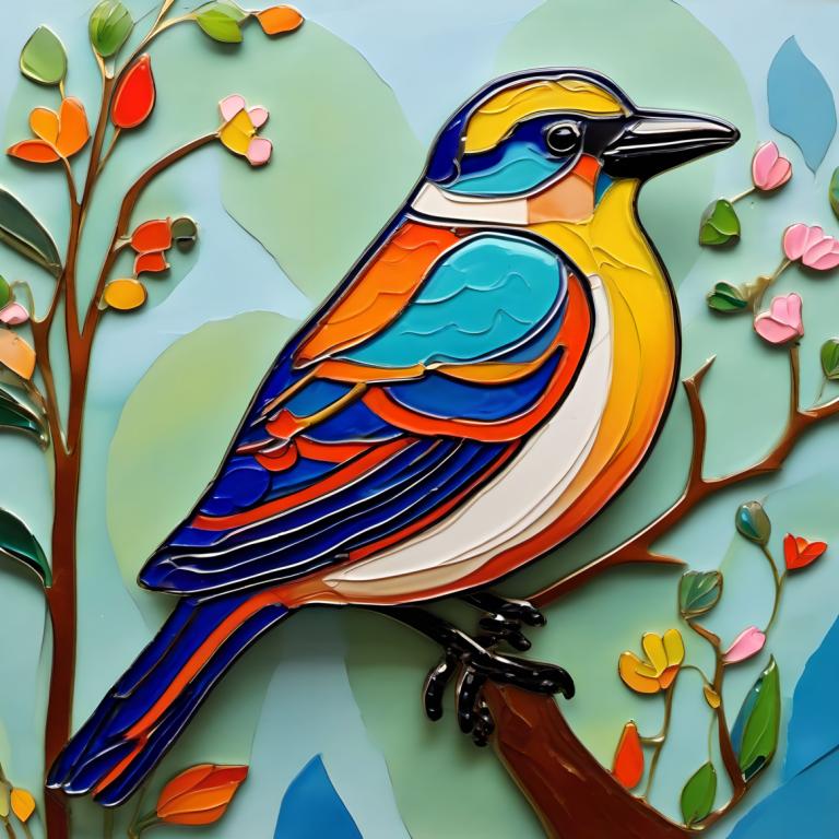 Enamel Art,Enamel Art, Animal, bird, no humans, bird, animal focus, flower, branch, beak, pink flower, animal