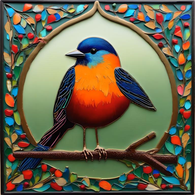 Enamel Art,Enamel Art, Animal, bird, no humans, bird, animal focus, branch, framed, border, animal, parrot