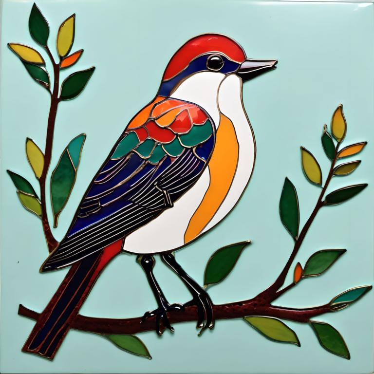 Enamel Art,Enamel Art, Animal, bird, no humans, bird, animal focus, leaf, border, branch, beak