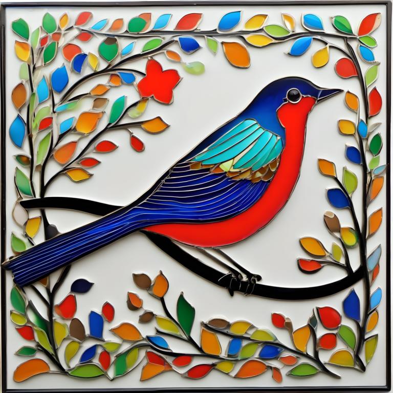 Enamel Art,Enamel Art, Animal, bird, no humans, traditional media, animal focus, leaf, border, bird, animal