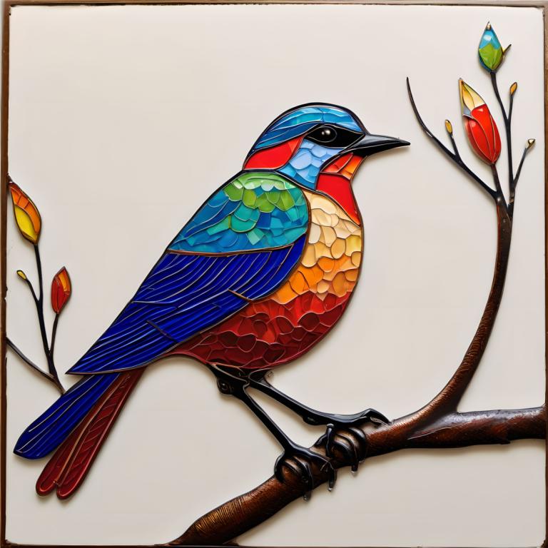 Enamel Art,Enamel Art, Animal, bird, no humans, bird, traditional media, animal focus, branch