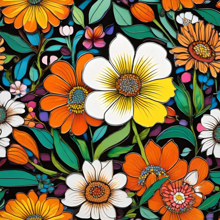 Enamel Art,Enamel Art, Nature, flowers, flower, no humans, orange flower, yellow flower, still life, daisy