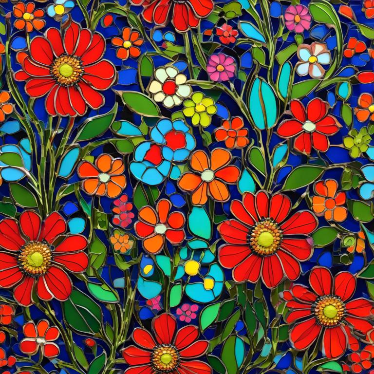 Enamel Art,Enamel Art, Nature, flowers, flower, no humans, red flower, orange flower, blue flower