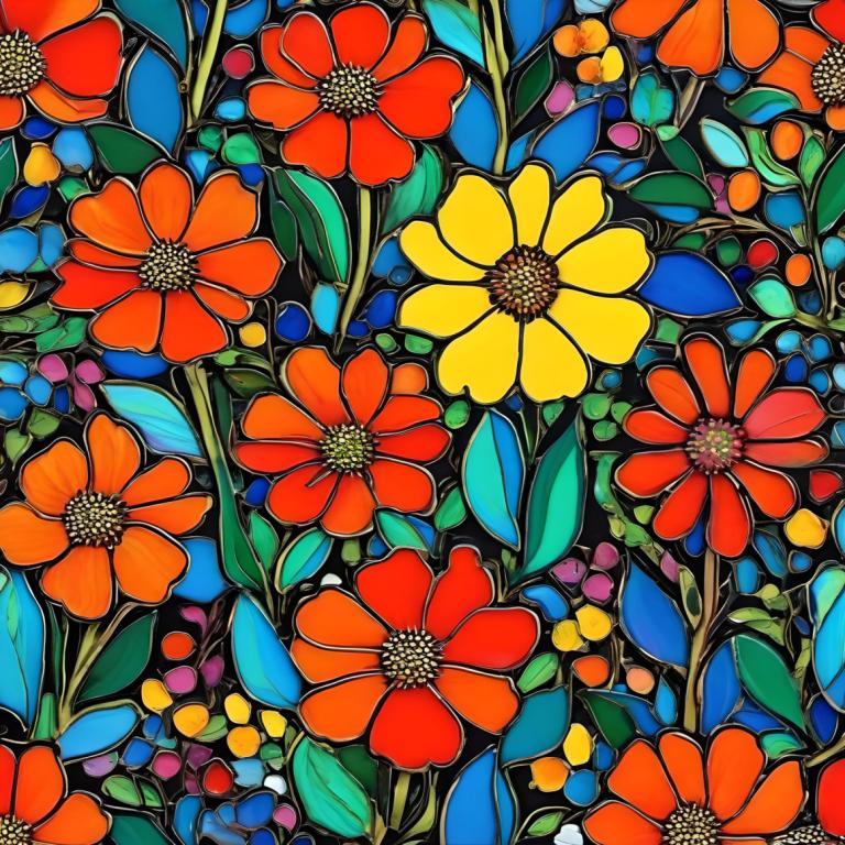 Emalj Art,Emalj Art, Natur, blommor, blomma, inga människor, orange blomma, röd blomma, gul blomma