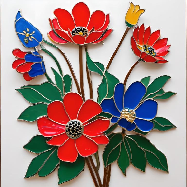 Enamel Art,Enamel Art, Nature, flowers, flower, no humans, blue flower, red flower, still life