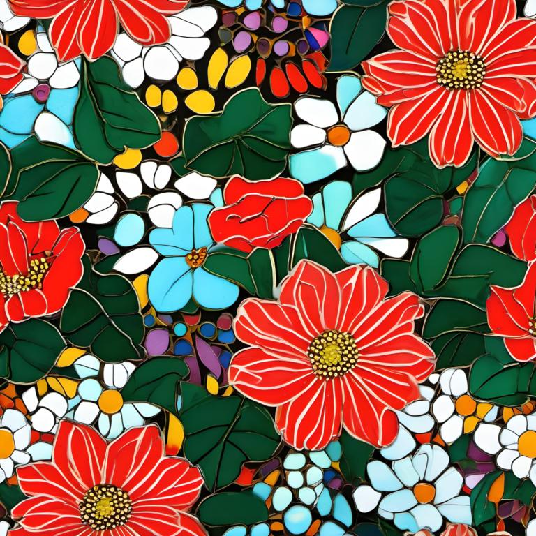 Enamel Art,Enamel Art, Nature, flowers, flower, no humans, red flower, leaf, white flower, blue flower