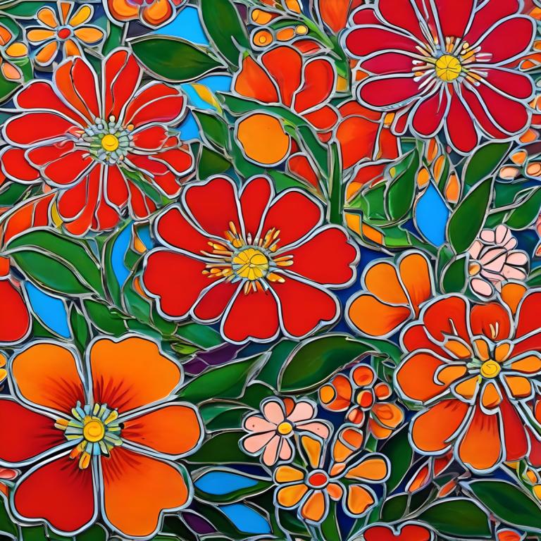 Enamel Art,Enamel Art, Nature, flowers, no humans, flower, orange flower, still life, red flower, leaf, plant