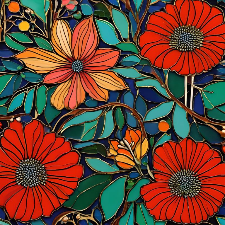 Enamel Art,Enamel Art, Nature, flowers, flower, no humans, red flower, orange flower, leaf, still life