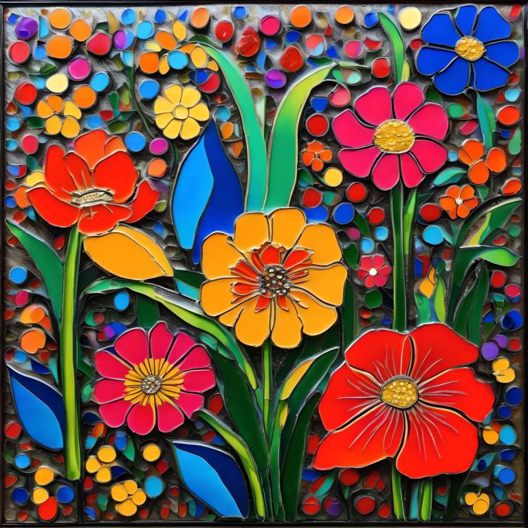 Emaille-Kunst,Emaille-Kunst, Natur, Blumen, orangene Blume, Blume, gelbe Blume, keine Menschen, rote Blume