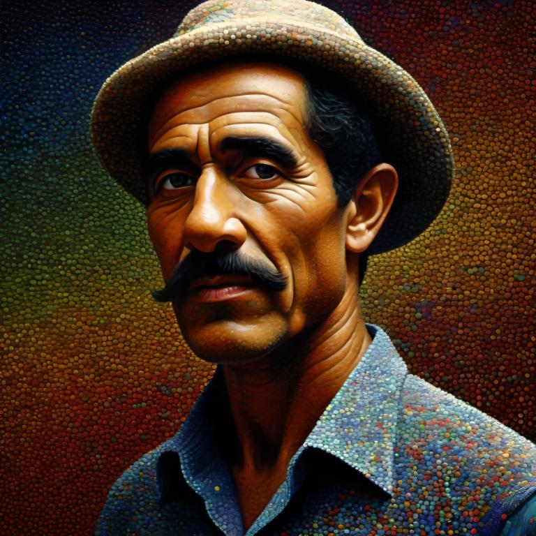 Puntillismo,Puntillismo, Gente, hombre, 1 chico, enfoque masculino, solo, vello facial, Bigote, sombrero