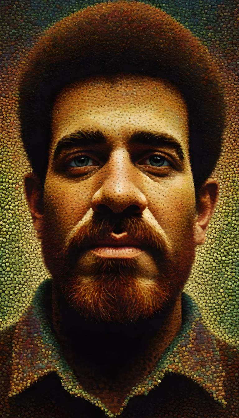 Pointillism,Pointillism, People, man, 1boy, male focus, solo, facial hair, realistic, brown hair, mustache