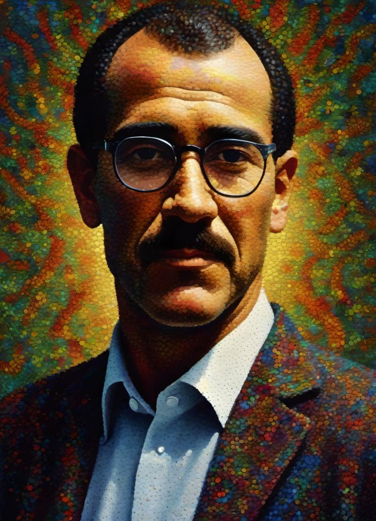 Pointillisme,Pointillisme, Personnes, homme, foyer masculin, 1garçon, solo, lunettes, réaliste, cheveux noirs