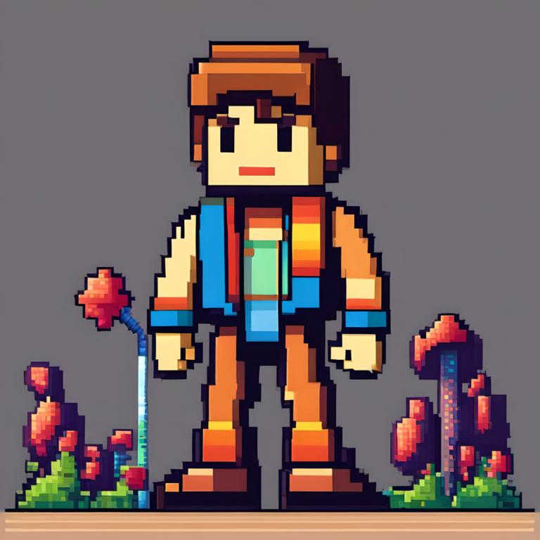 Pixel Art,Pixel Art, People, man, 1boy, grey background, male focus, solo, brown hair, standing, smile