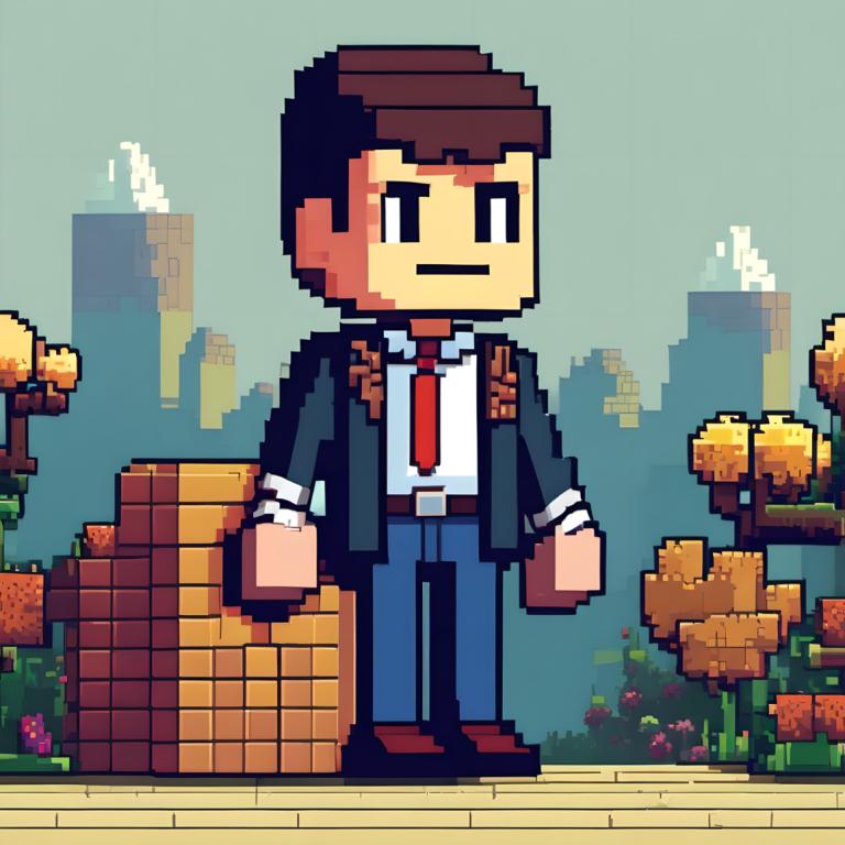 Pixel Art,Pixel Art, People, man, 1boy, male focus, solo, red necktie, necktie, shirt, brown hair, jacket