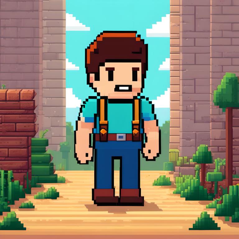 Pixel Art,Pixel Art, People, man, 1boy, male focus, shirt, solo, brown footwear, outdoors, belt, facial hair