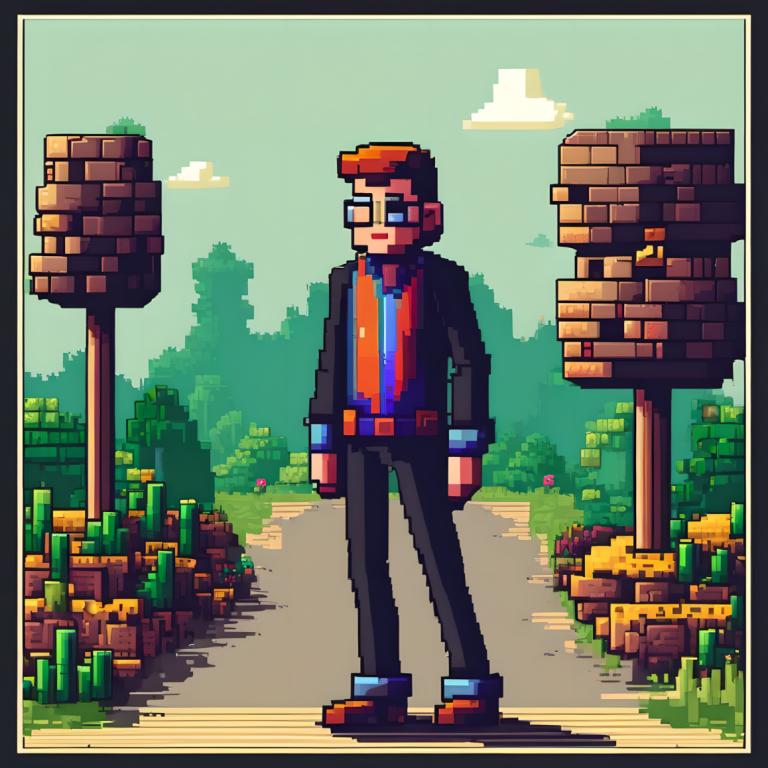 Pixel Art,Pixel Art, People, man, 1boy, male focus, solo, outdoors, standing, facial hair, day, shirt