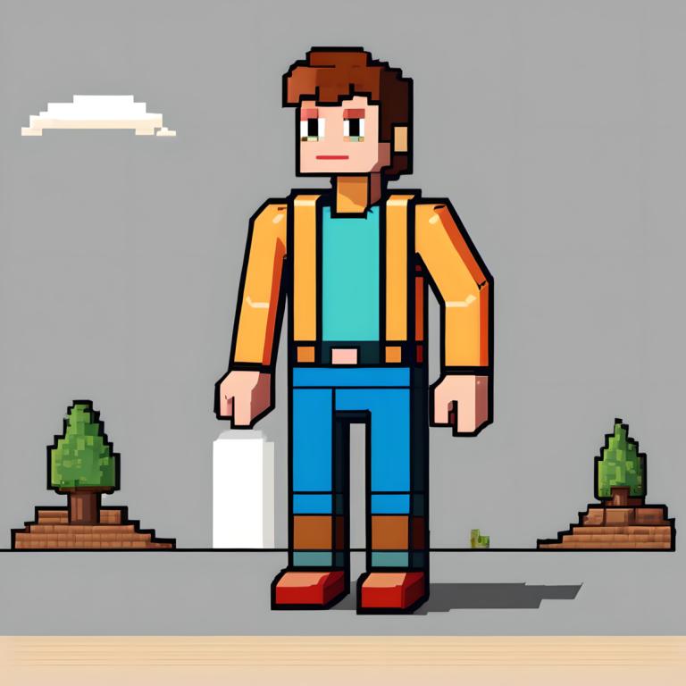 Pixel Art,Pixel Art, People, man, solo, brown hair, 1boy, male focus, grey background, shirt, shadow, pants