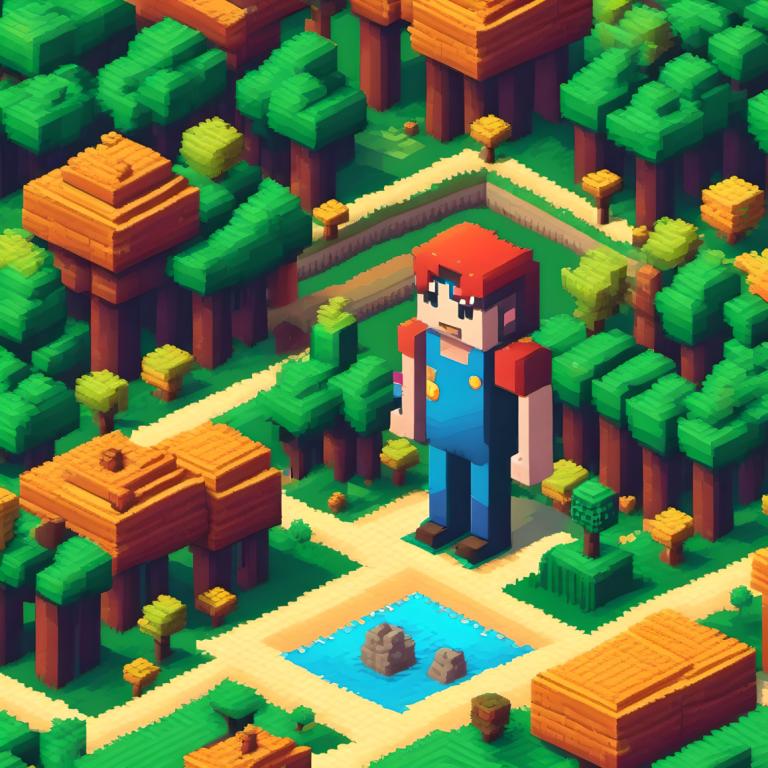 Pixel Art,Pixel Art, People, man, mario, 1boy, overalls, male focus, red headwear, solo, brown hair, tree